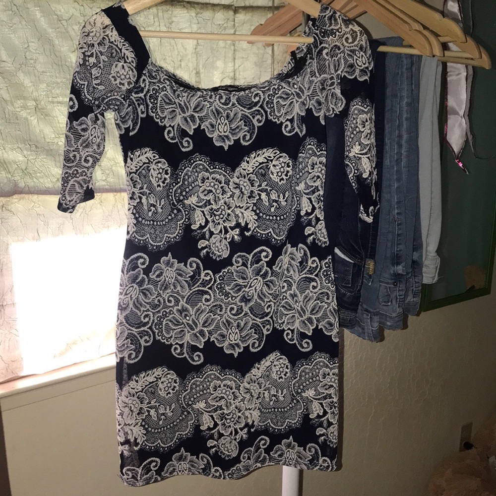 Fashion Magazine Blue and White Lace Dress